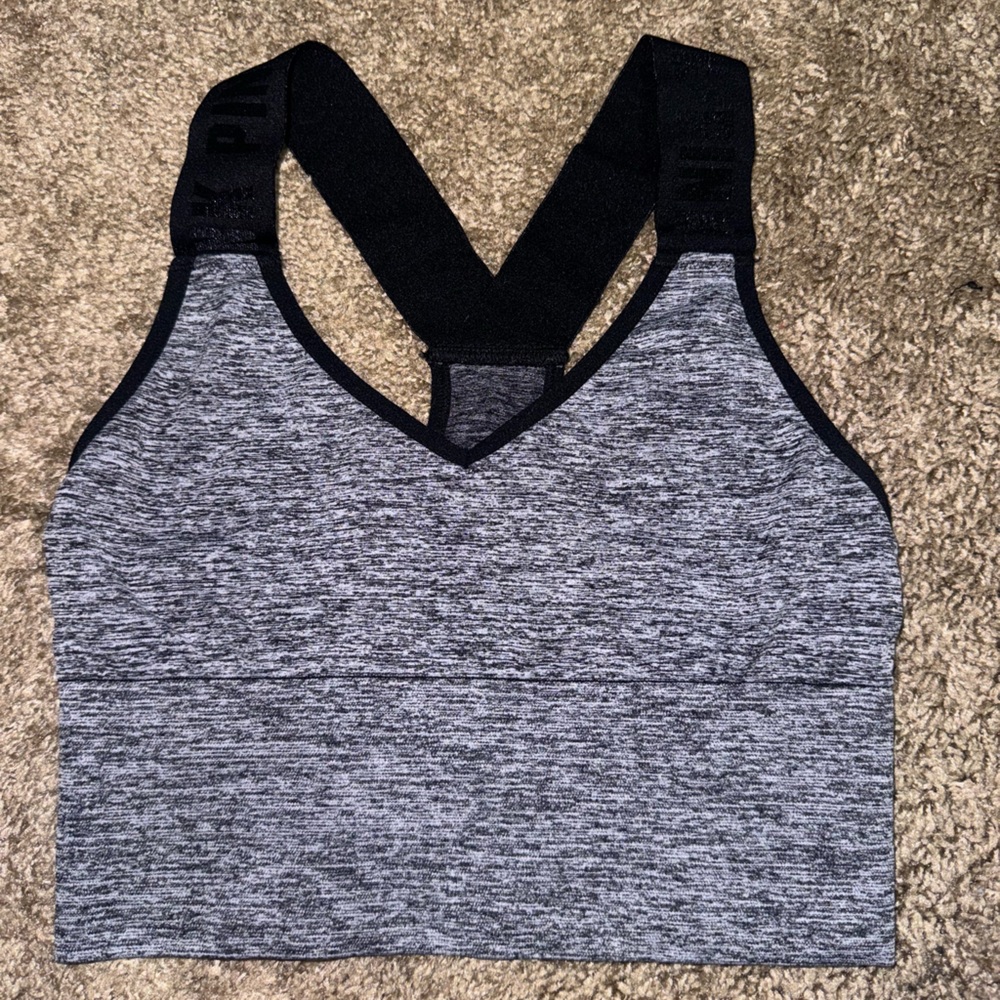 VS PINK gray v-neck longline sports bra top